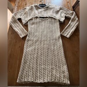 Fashion Nova Cable Knit Midi Dress in Cream Beige